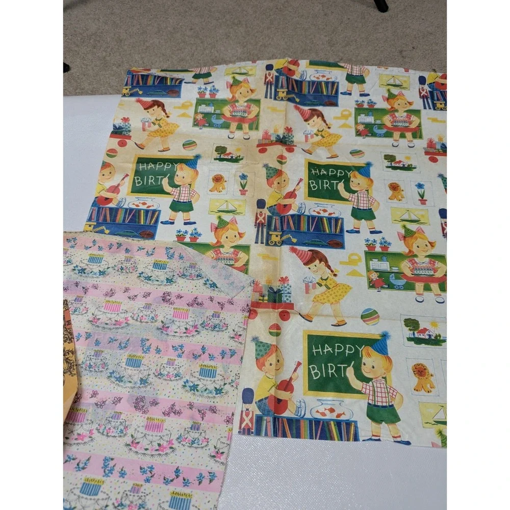 New and Used‎ Vintage Gift Paper 60s 70s Prints Baby Shower Kids Weddings Lot